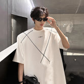 Threebooy Men Cotton Tshirt Crew Neck Line Design Soft Comfortable Casual Streetwear Slim Fit Breathable Top Tee Shirt Fashion Trendy