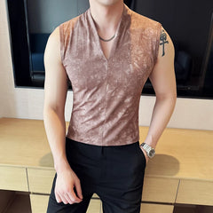 Threebooy Summer New Men's Pure Cotton Tank Top Fashion High Quality Sleeveless V-neck Breathable Slimming Tank Top T-shirt