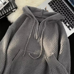Threebooy Hip hop trend men and women personality hooded knit shirt American couple autumn and winter loose fitting Harajuku casual top