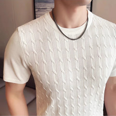 Threebooy Summer Breathable T-Shirts for Men Korean Luxury Clothing O-Neck Short Sleeve Knitted Men's T Shirt Fashion Hollow Tops Tees 4XL