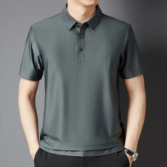 Threebooy Summer Men's Short-sleeved Polo Shirt Thin Style Loose Fit Fashionable Urban Business Casual Ropa Para Hombre Waffle Grid