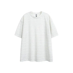 Threebooy Men Summer Striped T-Shirt Casual Loose Fit Crew Neck Breathable Comfortable Versatile Trendy Daily Essential