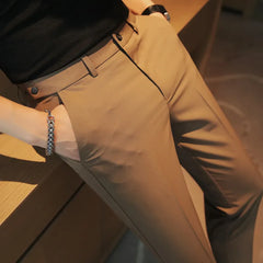 Threebooy Men Formal Trousers New Fashion Belt Design Man Dress Pants Simple Slim Fit Business Casual Suit Pant Plus Size 38