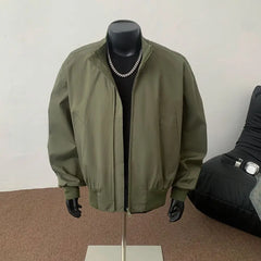 Threebooy American Simple Lapel Jacket Men's Spring Autumn Handsome Cleanfit Stand Collar Short Jacket Men's Cityboy Preppy Zipper Coat