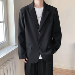 Threebooy Handsome Casual Blazers Men Leisure Loose Suit Jackets Trendy Male Daily Streetwear All-match Simple Korean Suit-tops Gray/Black