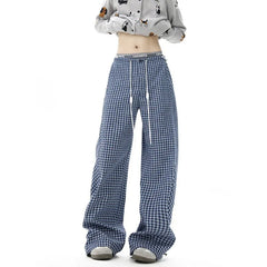 Threebooy Men Checkered Casual Pants American Retro Loose Straight Pants Man Fashion Plaid Streetwear Spring New Hip Hop Trousers