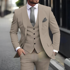 Threebooy Fashion Men's 3 Piece Suit Classic Peak Lapel Business Formal Wedding Groom Slim Fit Elegant Gentleman Style Fashion