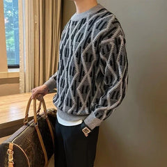Threebooy Thick Men's Knit Sweater Long Sleeve Loose Fit Knitwear Harajuku Original Vintage Clothing Deals Y2k Casual Pullovers Male