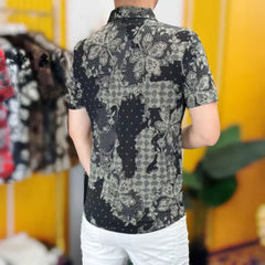Threebooy Fashion Retro Printed Men's Shirt Summer Short Sleeve Casual Business Ice Silk Breathable Shirt Versatile Men Clothing