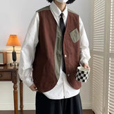 Threebooy Japanese Trendy Couple Loose Jacket Retro Interface Bag Work Vest Sleeveless V-neck Vest Handsome Cardigan Aesthetic Urban Chic