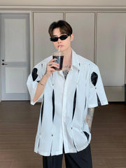Threebooy Summer Fashion Korean Short Sleeve Men Shirt Loose Casual Shoulder Pad Shirt Turn-down Collar Pocket Simple Shirts