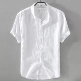 Threebooy Summer Men's Breathable Cotton Linen Shirt Short Sleeve Casual Turn Down Collar Loose Top Male Shirts