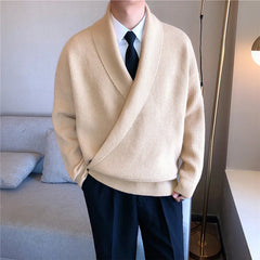 Threebooy Men's Clothing Light Luxury Knit V Neck Pullover Sweater Long Sleeve Korean Popular Clothes Leisure Streetwear Loose Knitwear