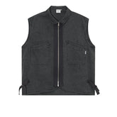 Threebooy Vintage Zipper Denim Vest Jackets Men Streetwear Sleeveless Cargo Coats Harajuku Loose Casual Letter Print Jeans Vests Male