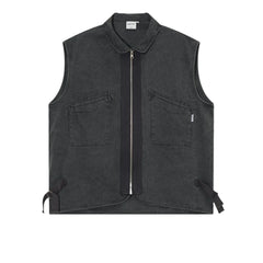 Threebooy Vintage Zipper Denim Vest Jackets Men Streetwear Sleeveless Cargo Coats Harajuku Loose Casual Letter Print Jeans Vests Male