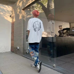 Threebooy Y2K Streetwear Baggy Ripped Stacked Jeans Pants Men Straight Kanye Old Hip Hop Denim Trousers