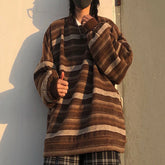 Threebooy Knitted Sweaters Women Oversized V Neck Striped Pullover Vintage Sweater Autumn Winter Retro Warm Jumper Harajuku Loose Sweater