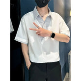 Threebooy Fashion Patchwork Striped Short Sleeve Shirt Men Summer Trendy Casual