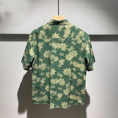 Threebooy Summer High-end Maple Leaf Floral Shirt Men's Loose and Light Style Handsome and Fashionable Short Sleeves