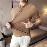 Threebooy Summer Short Sleeve Polo Men Striped Casual Polo Shirts Men Clothing Comfortable and Cool Business Social Lapel Tops
