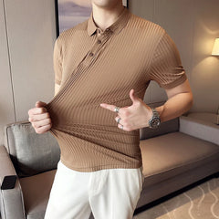 Threebooy Summer Short Sleeve Polo Men Striped Casual Polo Shirts Men Clothing Comfortable and Cool Business Social Lapel Tops