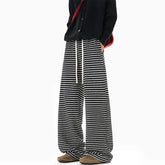 Threebooy Black Casual Pants Men Fashion Retro Striped Pants Men Streetwear Hip-hop Loose Wide Leg Pants Mens Trousers Large Size 4XL