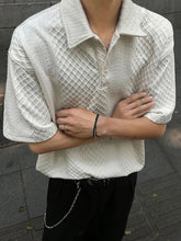 Threebooy New Fashion Plaid Textured Mens Polo Shirt Summer Short Sleeve Solid Color Casual Polo Shirts Men Vintage Botton Lapel T Shirts