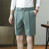 Threebooy Pleated Shorts Men Summer White Shorts Korean Fashion Casual Shorts Work Wear Clothes Breathable Comfort Slim Fit Bermudas