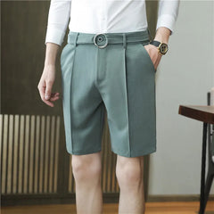 Threebooy Pleated Shorts Men Summer White Shorts Korean Fashion Casual Shorts Work Wear Clothes Breathable Comfort Slim Fit Bermudas