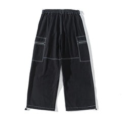 Threebooy Harajuku Joggers Pants Men Retro Cotton Casual Cargo Trousers Streetwear Vintage Cityboy Bright Line Baggy Wide Leg Pants Male