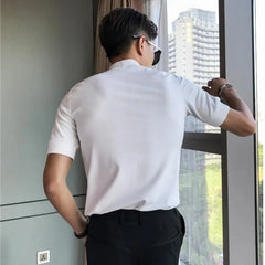 Threebooy New Style Fashion Male High Quality In Summer Casual Short-sleeved T-shirt/Men Slim Fit High Collar Leisure T-shirt Tops