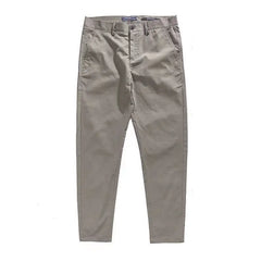 Threebooy Korean Cotton Casual Pants Men Spring Summer Cropped Pants Straight Leg Pants Business Men's Elegant Simple Trousers