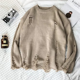 Threebooy Spring Popular Ulzzang Hole Sweater Men's Bf Style Line Clothes Korean Version Couple Top Jacket Casual Scene Crew Neck
