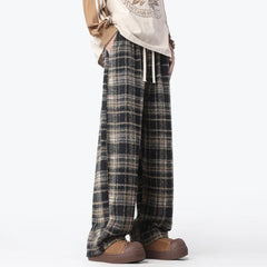 Threebooy Autumn Casual Pants Men Oversized Fashion Retro Plaid Pants Men Streetwear Hip-hop Loose Wide Leg Pants Mens Vintage Trousers