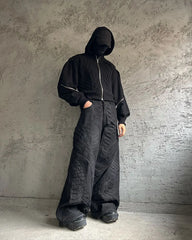 Threebooy Harajuku Gothic New Black Sweatshirt Y2k Hooeids Mens and Womens Fashion Punk Patchwork Pattern Zipper Hoodie Tops Streetwear