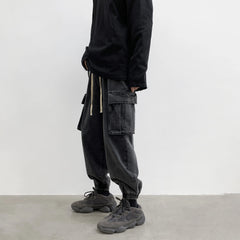 Threebooy Men's Loose Big Pocket Wash Jeans Fashion Trend Casual Pants Blue/black Baggy Homme Trousers Big Size M-5XL