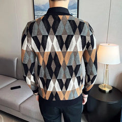 Threebooy Top Quality Autumn Winter Fake-2Pieces Jacquard Sweater Men Clothing Simple Slim Fit Casual Knitted Pullovers Pull Homme