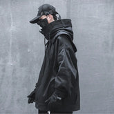 Threebooy Men's Harajuku Oversize High Hip-hop Multifunctional Street Style Cloak Hooded Jacket Loose Functional Zipper Jacket