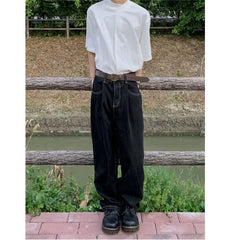 Threebooy Minimalist Retro Top Chinese Stand Collar Irregular Splicing Niche T-shirt Round Neck Simple Solid Color Short Sleeves Tees Men