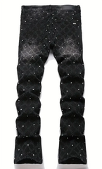 Threebooy Men's Jeans with Nail Rhinestone Decoration, Shiny Stretch Straight-Leg Jeans, Street Style Hip-Hop Skateboarding Rap Party Dance Pants, Suitable for All Seasons