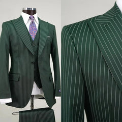 Threebooy Men's Suit Pinstripe 3 Pieces Blazer Pants Double Breasted Business Formal Work Wear Wedding Groom