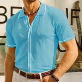 Threebooy Men's Casual Business Knitted Polo Shirt Light Luxury Leisure Lapel Button-down Short Sleeve Knitwear High Quality Fashion Shirt