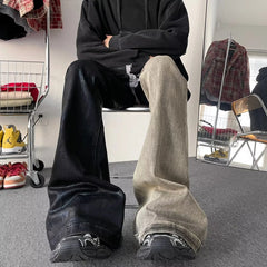 Threebooy Y2K Fashion Coating waxing Patchwork Old Baggy Flare Jeans Pants Men 90s Clothes Vintage Long Trousers Pantalones Hombre