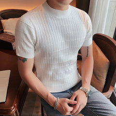 Threebooy Clothing Men Spring High Quality Short Sleeve Knit Sweater/Male Summer High Collar Knit T-Shirts Plus Size S-3XL
