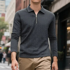 Threebooy Spring Zipper Polo Collar T Shirt Men Casual Sportwear Retro Light Luxury Pullover Fashion Men's Outdoor Long Sleeve Polo Shirts