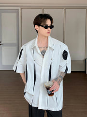 Threebooy Summer Fashion Korean Short Sleeve Men Shirt Loose Casual Shoulder Pad Shirt Turn-down Collar Pocket Simple Shirts