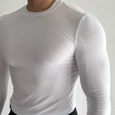 Threebooy Threaded Round Neck Gym Long-Sleeved T-Shirt Mens Autumn Fashion Bottoming Shirt Advanced Casual Slim Elastic Muscle Fitness Top