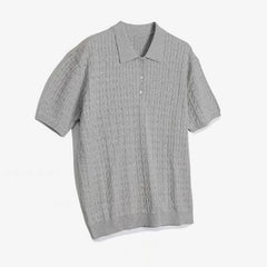 Threebooy Summer New Trend Men Fashion Polo Shirt Light Luxury Textured Knitted T-shirt Business Style Short Sleeve Casual Jacquard Tops
