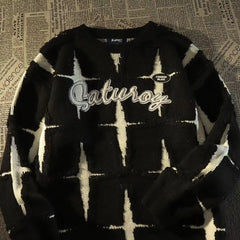 Threebooy Knitted Sweater High Street Sweater Star Loose Lazy Round Neck