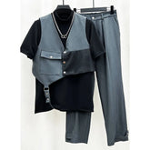Threebooy Men's Vest & High Waist Pants 2-Piece Set